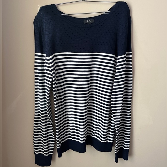 Women’s Chic by Jacob Navy Striped Size Large Sweater - Picture 1 of 3